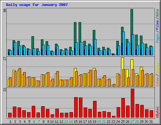 Daily usage for January 2007