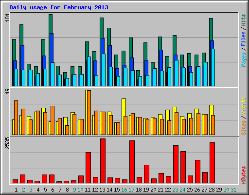 Daily usage for February 2013