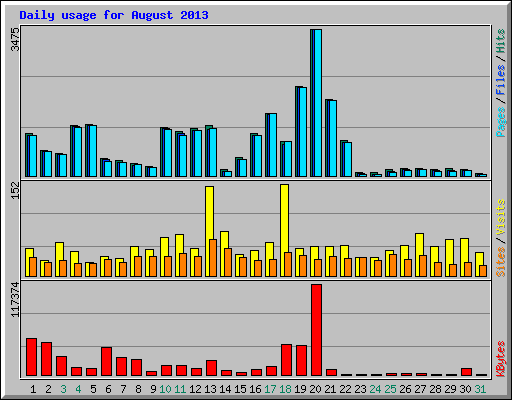 Daily usage for August 2013