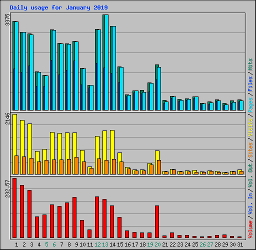 Daily usage for January 2019