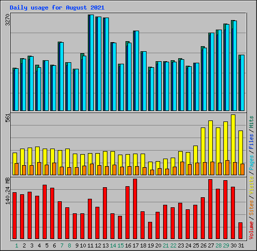 Daily usage for August 2021